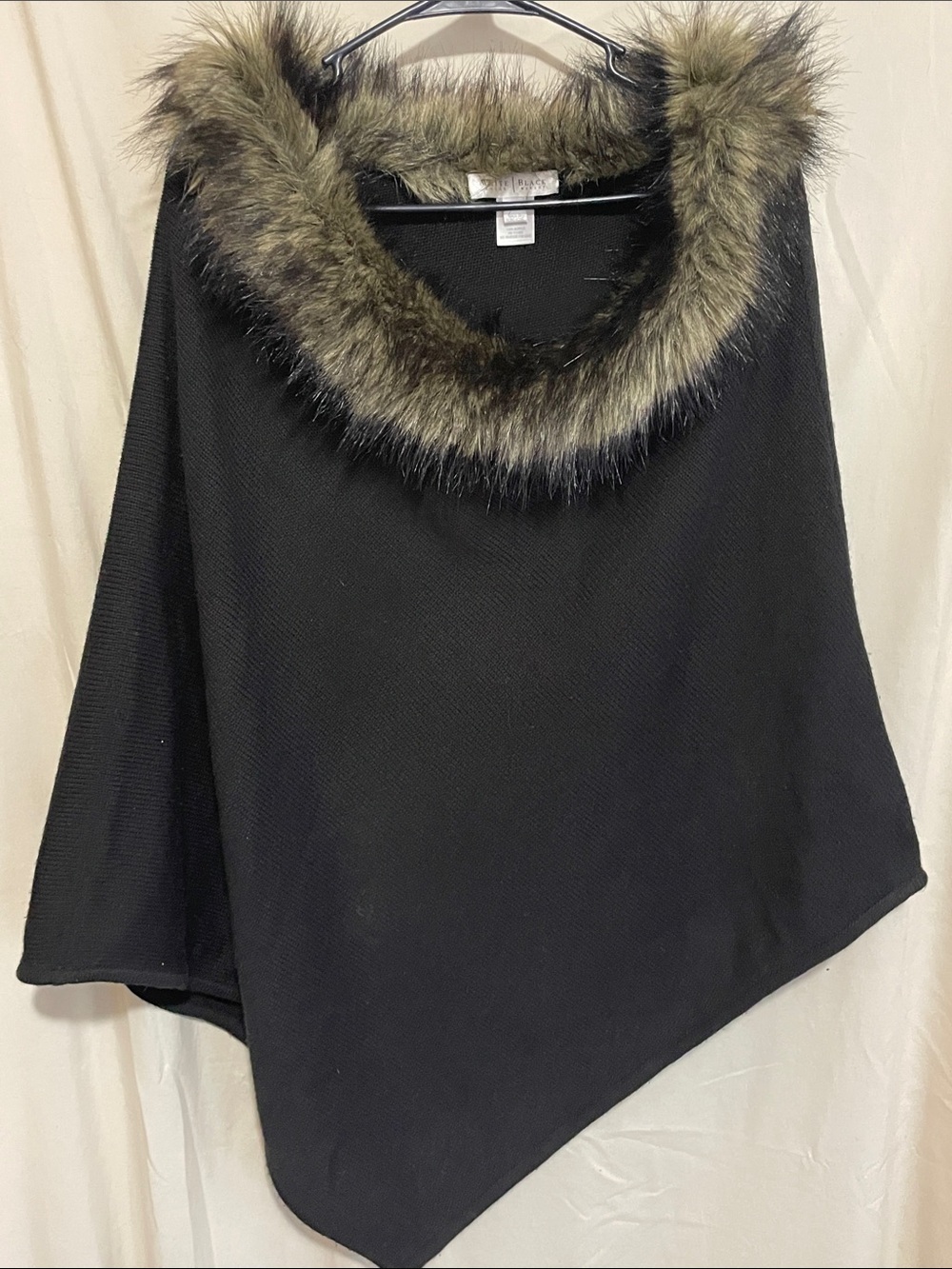 White House/Black Market Fur Trim Black Women's Poncho Sweater